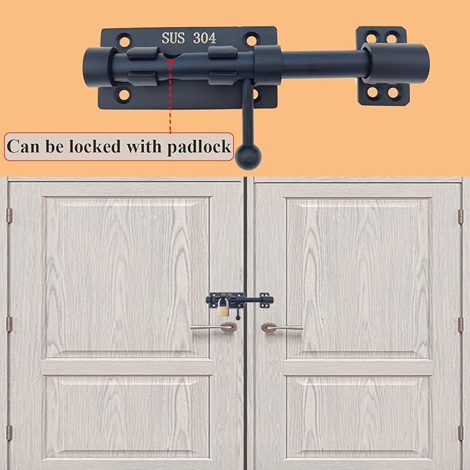 8in Slide Bolt Gate Latch 304 Stainless Steel Barrel Bolt Latch Heavy Duty Door Security Lock Thickened Door Latches Hardware with Mounting Screws for Barn Fence Shed Basement