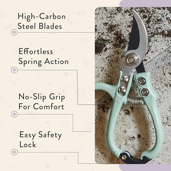 Modern Sprout Hand Pruners - Lightweight Pruning Shears W/Easy Lock- Gardening Scissors - Bypass Sharp Carbon Steel Blade - Rust Resistant - Garden Tools - Reusable Holster - Lavender