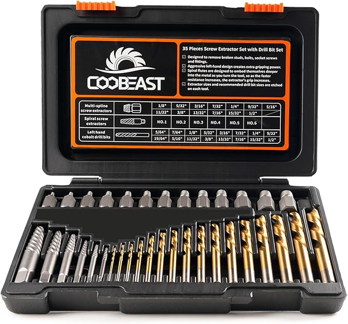 35 Pcs Screw Extractor and Left Hand Drill Bits Set, Easy Out Screw Extractor Kit with HSS Steel Reverse Drill Bit for Broken Nuts, Stripped Bolts Remove
