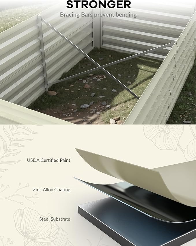 2pcs 6x3x2 ft Galvanized Raised Garden Bed, 24" Tall Metal Planter Box for Flowers Herbs Vegetables, Rust-Resistant Raised Garden Beds for Gardening, Easy Assembly Outdoor Garden Box & Planters, Beige