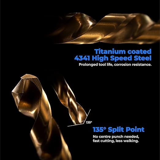 amoolo Titanium Drill Bit Set (60 pcs), Premium 4341 HSS Micro Drill Bits for Wood, Metal, Steel, Plastic, Aluminum Alloy, 3/64"-1/8"