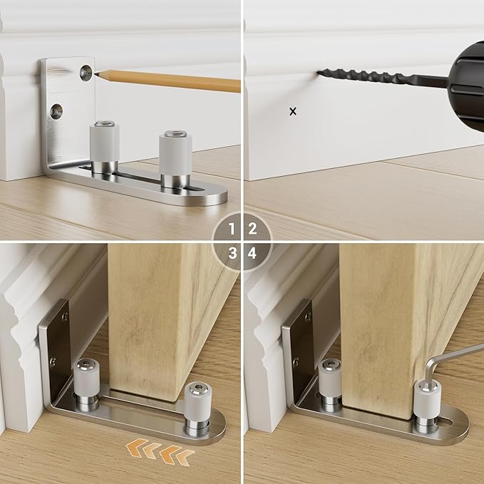 CCJH Barn Door Floor Guide Stainless Steel Adjustable Sliding Door Bottom Guide Ball Bearing Wall Mount- Non-Scratch