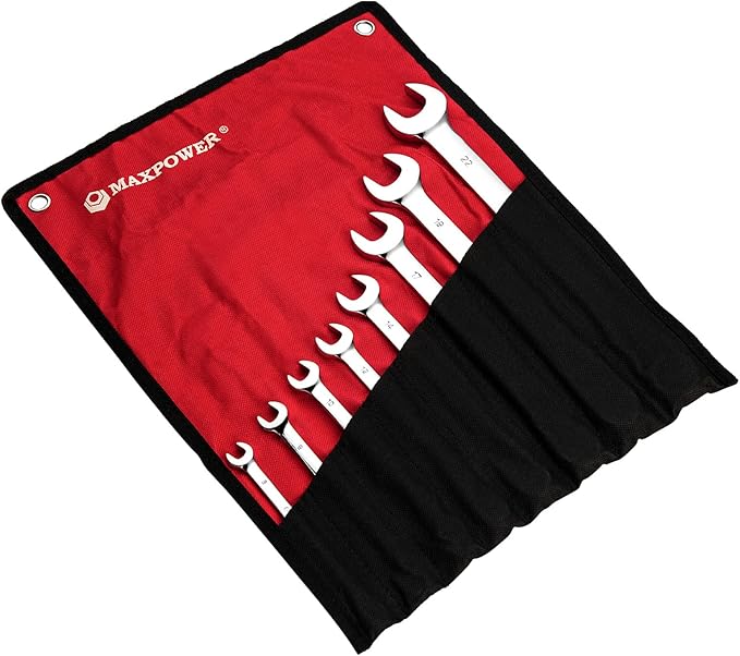 Maxpower 8-Piece Metric Wrench Set, 12-Pointed Box End, Made with Forged and Heat-Treated Cr-V Steel, Includes Sizes 8mm-22mm