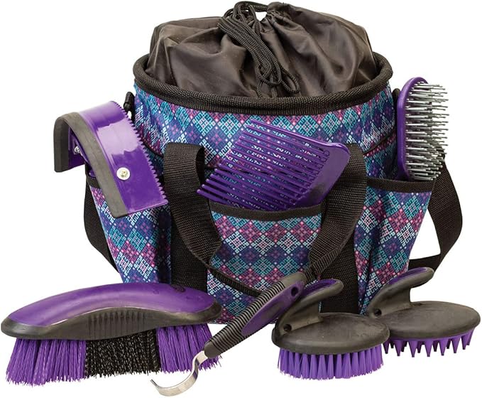 Weaver Leather Horse Grooming Kit, 7-Piece Brush Set with Organizer Tote Bag, Equine Care, Horse Tack Room Equipment, Grooming Supplies