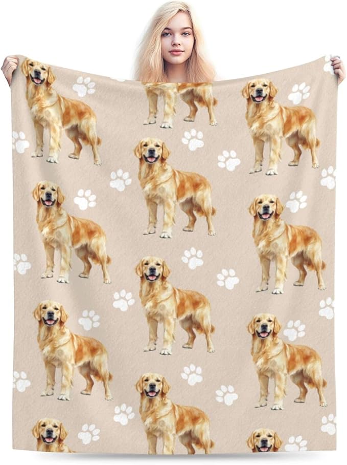 Golden Retriever Dog Throw Blanket Golden Retriever Dog Lover Flannel Blankets Fuzzy Plush Super Soft Cozy Warm Decor Gifts for Boys Girls Kids Adults Men Women 50" x 60"