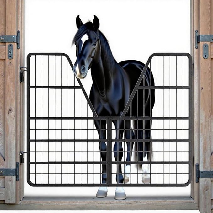52" Wide X 42" High High Stall Guards for Horses, 1" Thick Steel Frame Horse Stall Guard, Heavy Duty Horse Stall Gate, Fits Standard Barn Doorways, Durable, Safe, Easy to Install