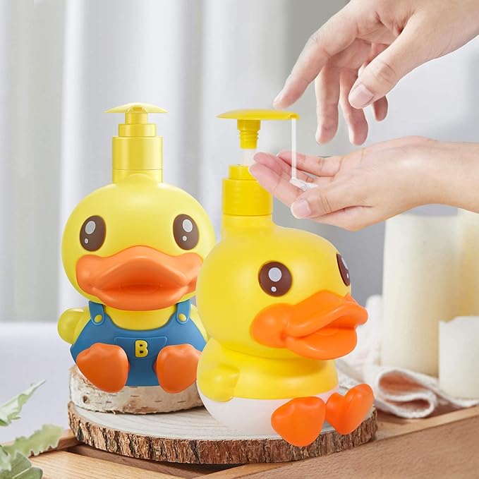 Super Cute 3D Soap Dispenser for Bathroom Toilet Kitchen Dish Soap Shampoo Lotion Hand Sanitizer Shower Cartoon Animal Duck Birthday Gift Empty Refillable Pump Bottle Yellow Blue