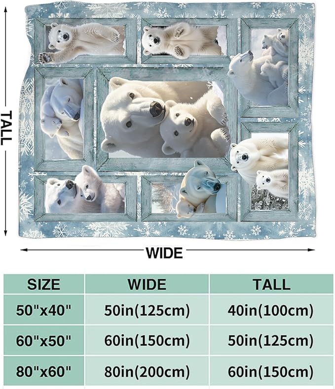 Polar Bear Blanket Gifts for Girls Boys Snowflakes Throw Blankets Cozy Plush Fleece Flannel Fuzzy for Women Men Decor 50"X40"