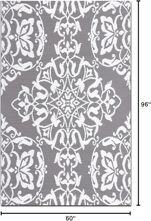 Mad Mats Traditional Outdoor Rug, Reversible Plastic Mat (4' x 6', New Wrought Iron - Cool Silver)