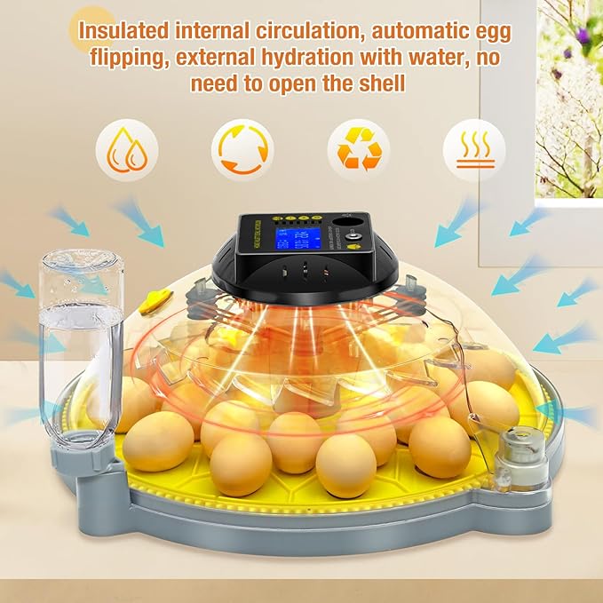 48 Eggs Incubator with Temperature and Humidity Display, Automatic Egg Turning, Automatic Water Bottle Refill, Air Vent, 4 Modes 360° View Incubator, Hatching Chicken Duck Quail Bird