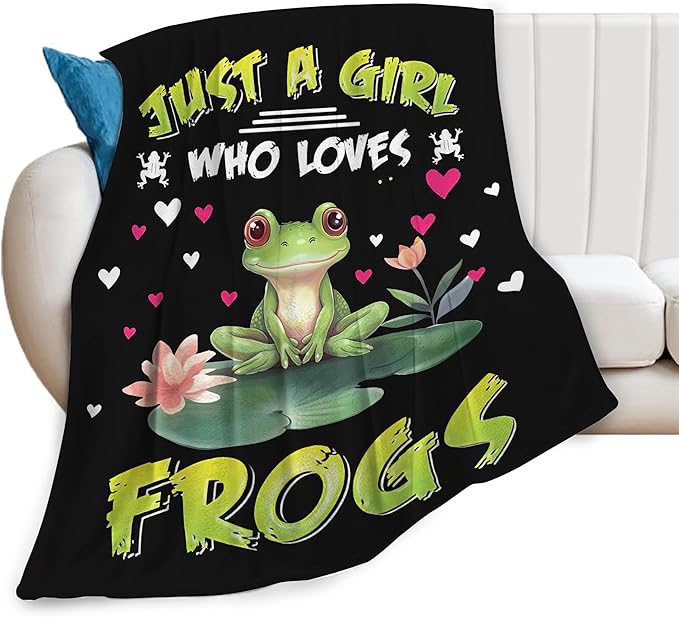Frog Throw Blanket Just A Girl Frog Lover Gifts for Kids Adults Frog Decor Blanket Soft Fluffy Warm Cozy Plush Lightweight Fleece Home Blanket for Sofa Couch Bed Office Camping 60"X80"