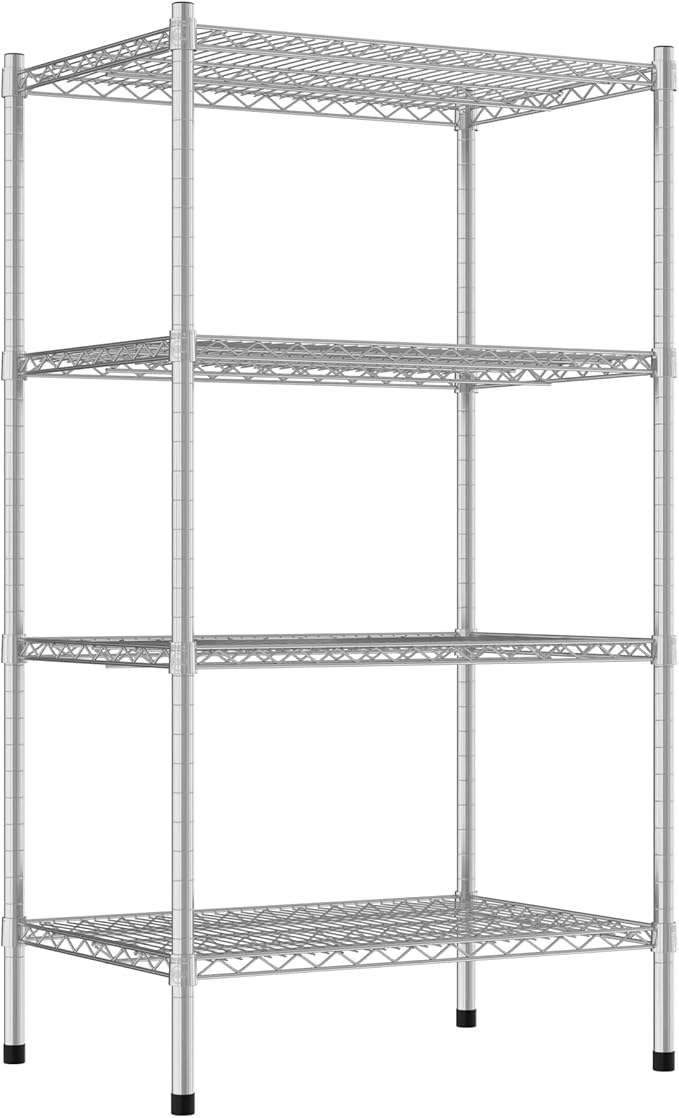 Commercial NSF Listed Chrome Stationary Wire Shelving Kit 21" x 30" x 54", with 4 Shelves Perfect for Warehouse, Walk-in Refrigerator, Freezer, Grocery Store, Restaurant, Dishroom