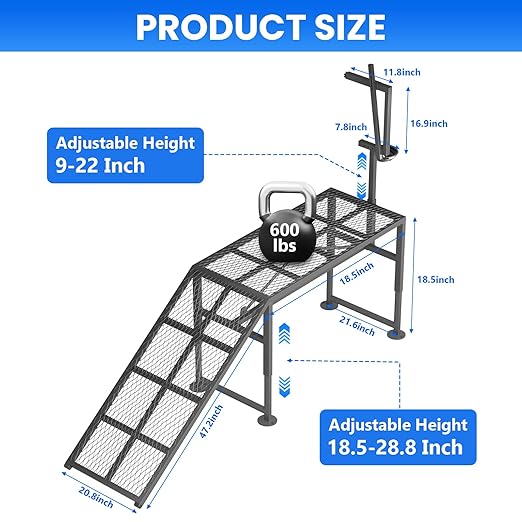 Goat Milking Stand for Sheep & Goats – Adjustable Metal Trimming Platform with Ramp – Sturdy Livestock Grooming Stand with 18.5–28.8" Height Range