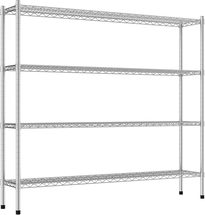Commercial NSF Listed Chrome Stationary Wire Shelving Kit 12" x 60" x 54", with 4 Shelves Perfect for Warehouse, Walk-in Refrigerator, Freezer, Grocery Store, Restaurant, Dishroom