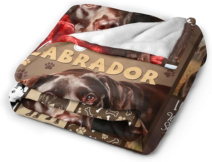 Dynova Labrador Dog Blanket Cozy Plush Chocolate Lab Lovers Throw Blankets Fuzzy Flannel Fleece Animal Gifts for Girls Boys Women Men 50"X40"