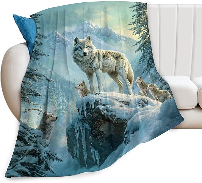 Wolf Blanket Wildlife Throw Blanket Soft Warm Cozy Fuzzy Plush Wolves Throw Blanket Gifts for Girls Women Wolf Lightweight Fleece Flannel Gift Blankets for Kids Adults 60"X80"