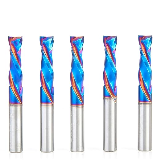 Amana Tool 46172-K-5 5-Pack CNC SC Spektra Extreme Tool Life Coated Compression Spiral 3/8 D x 1-1/4 CH x 3/8 SHK x 3 Inch Long 2 Flute Router Bits
