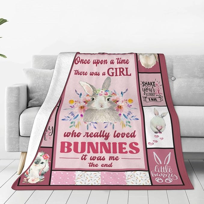 Rabbit Blanket Rabbits Throw Blanket Soft Fleece Flannel Bedding Bunny Gifts Just a Girl for Women Girls Lovers Adults Stuff Plush for Couch Sofa Bed Room Decor 50"X60"