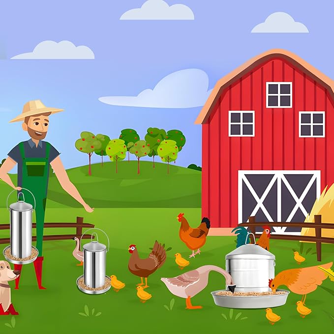 RYFT Automatic Chicken Feeder 3KG/6.6lbs, Stainless Steel Poultry Feeder, Heavy Duty Thickness 0.035 in / 0.9 mm, with Handle, Top Filled, Durable and Rust Resistant