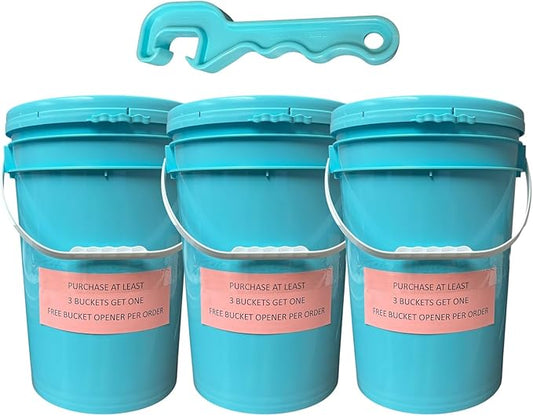 6 Gallon Plastic Bucket Pail Food Grade with Lid (Pack of 3) (Blue)+ Free Bucket Opener Tool