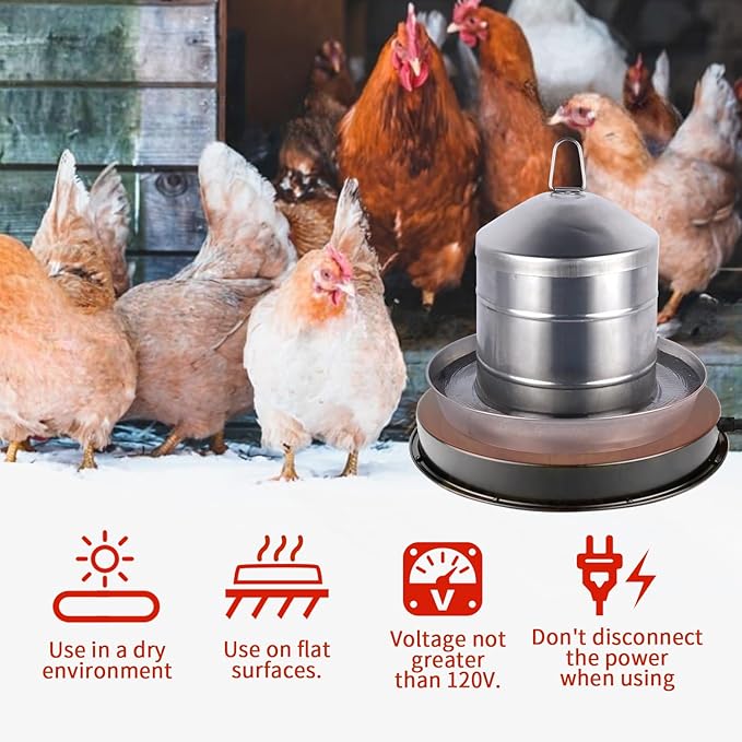 Chicken Water Heater-11in，Large 110Watt Heated Poultry Waterer Base for 5 Gallon,with Thermostat and 9.8ft Power Cord