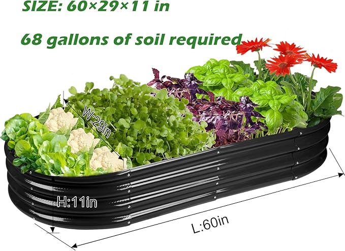 Raised Garden Bed Galvanized Planter Box Outdoor, Rot-Resistant Metal Garden Bed Planter for Vegetables Flower Herb (5- Black)