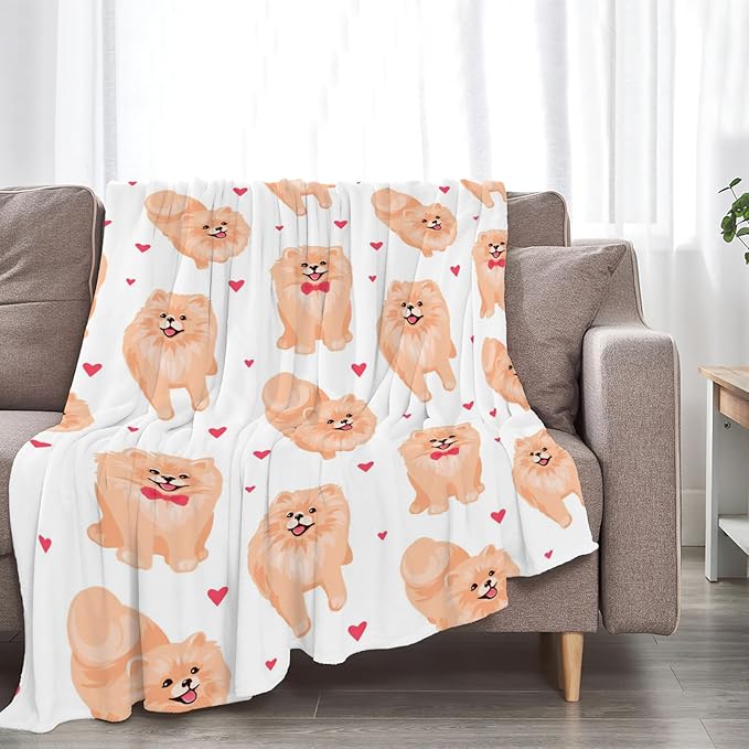 Pomeranian Blanket Super Cozy Soft Throw Warm Plush Fluffy Dog Stuff Gifts for Women Girls Fleece Flannel Gift for Kids Adults 50"X40"