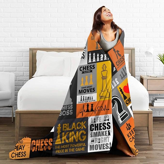 Chess Blanket Throw Blanket Soft Warm Cozy Fuzzy Plush Chess Throw Blanket Gifts for Lovers Girls Women Dog Stuff Lightweight Fleece Flannel Gift Blankets for Kids Adults 40"X50"