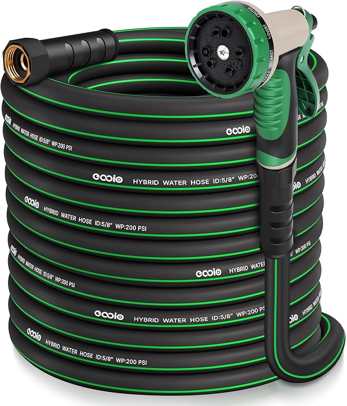 Garden Hose 100 ft with 10 Function Nozzle Sprayer, Heavy Duty Flexible Water Hose, No-Kink Lightweight Hybrid Hose, Leakproof Hose Male to Female Fittings