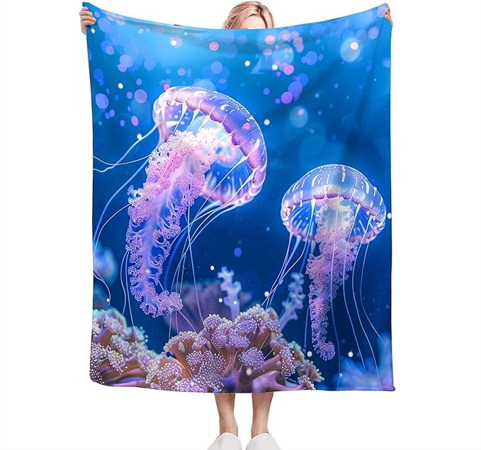 Jellyfish Blanket Ocean Jellyfish Throw Blanket Soft Warm Cozy Fuzzy Plush Gifts for Girls Women Lightweight Fleece Flannel Stuff Decor Gift for Kids Adults 60"X50"