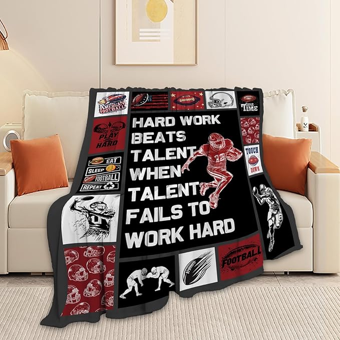 Football Blanket, Inspirational Sport Throw Blanket, Football Gifts Blankets Stuff Fleece Flannel Plush for Men Boys Women Girls Lovers Adults Soft Bedding Gift for Sofa Bed Office Home Decor 40"X50"