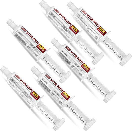 Jeffers Vita-Min Gel for Livestock & Horses – Multivitamin & Mineral Supplement with Selenium, Zinc, Potassium & Turmeric – Easy Oral Gel for Cattle, Goats, Sheep & Pig – 60 CC Tube - 6 Pack