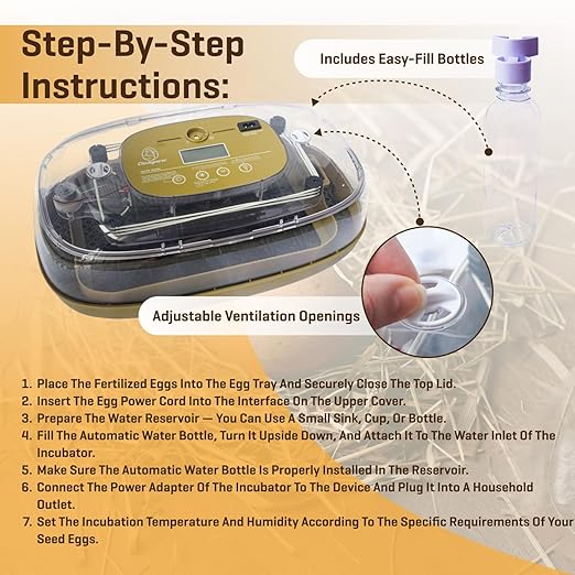 Egg Incubator For Hatching - 24-48 Eggs Capacity - Automatic Egg Turner & Adjustable Timer - Humidity & Temperature Control - High Efficiency Poultry Hatcher for Chicken, Duck, Quail, Bird