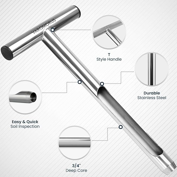 Varomorus Soil Sampler Probe Stainless Steel Tubular T-Style Handle. (12 inch)