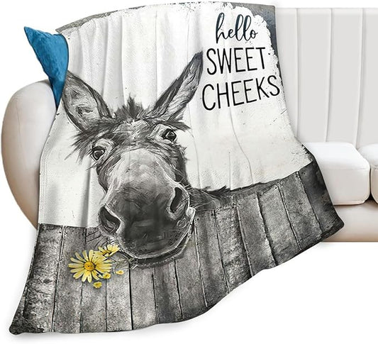 Tijuboni Funny Donkey Throw Blanket Donkey Gifts for Girls Boys Women Men Kids Adults Soft Flannel Fleece Blanket for Couch Sofa Bed Home Decor 50"x60"