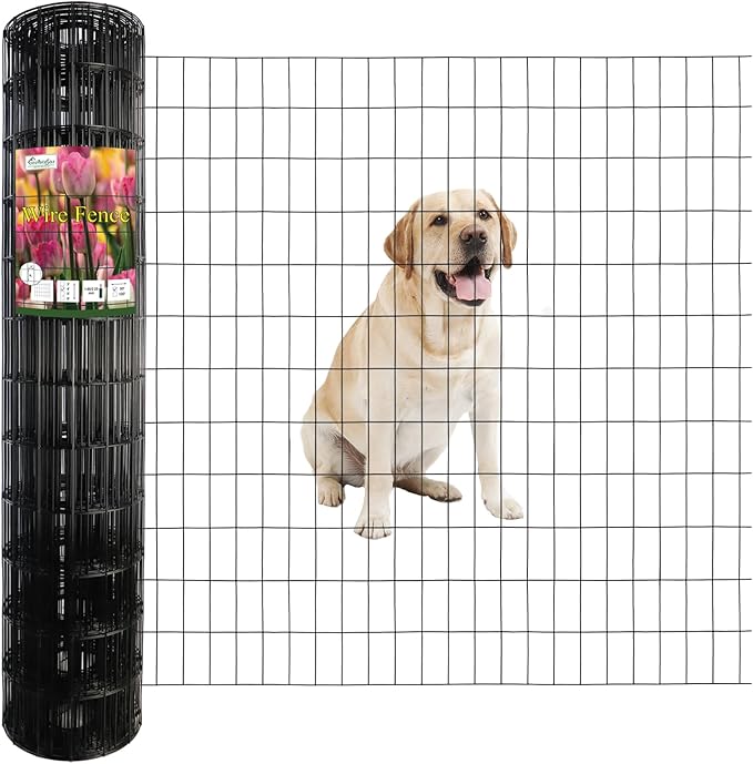 Black PVC Coated Welded Wire Fence 48 Inch x 50 Foot, 2 Inch x 4 Inch 14GA, Garden Border Fencing Roll Vinyl Coating Metal Wire Mesh Hardware Cloth for Yard Vegetable Plant Protection