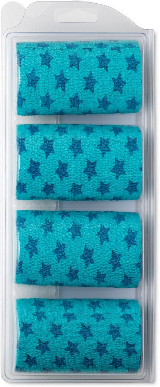 PowerFlex Equine – Extra Strong Self-Adhering Bandage Wrap – Wound Care, Compression & Support Bandage for Horses, Cows & Dogs – Stars, 4 inch, 4 Rolls (Resealable Case)