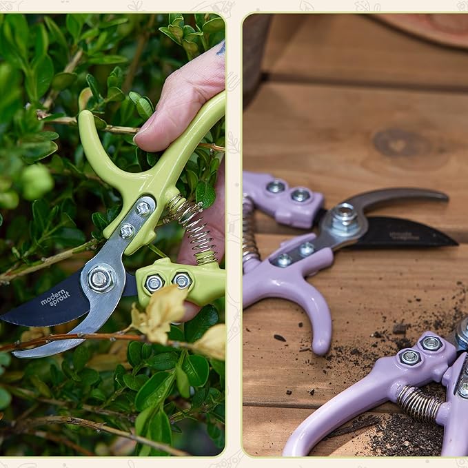 Modern Sprout Hand Pruners - Lightweight Pruning Shears W/Easy Lock- Gardening Scissors - Bypass Sharp Carbon Steel Blade - Rust Resistant - Garden Tools - Reusable Holster - Chartreuse