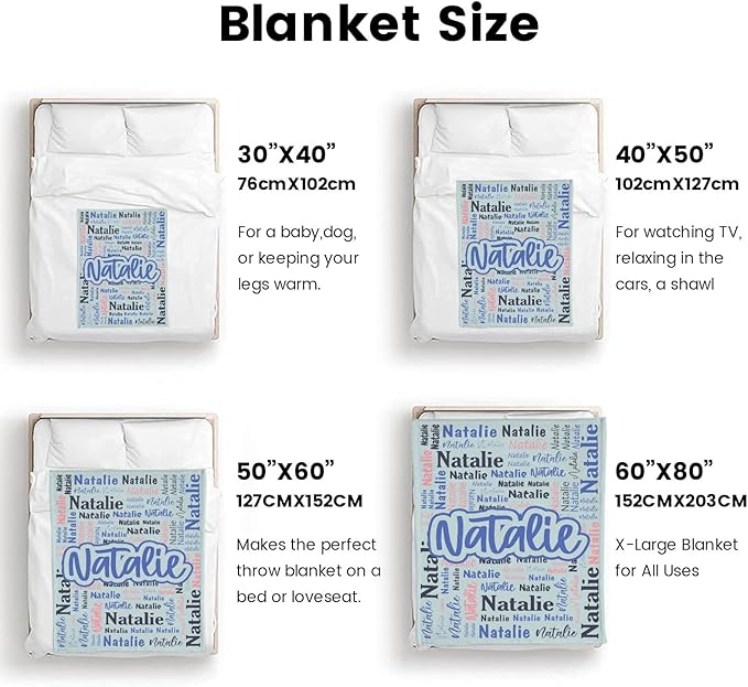 Custom Blanket with Name Personalized Blankets for Kids Adult Boys Girls Flannel Monogrammed Customized Blankets Throw (60''x80'')