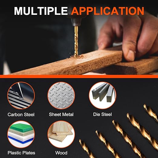 COMOWARE 100 Pcs Titanium Drill Bit Set - High Speed Steel for Steel, Wood, Plastic, Metal, Copper, Aluminum Alloy with Storage Case, 3/64"-3/8"