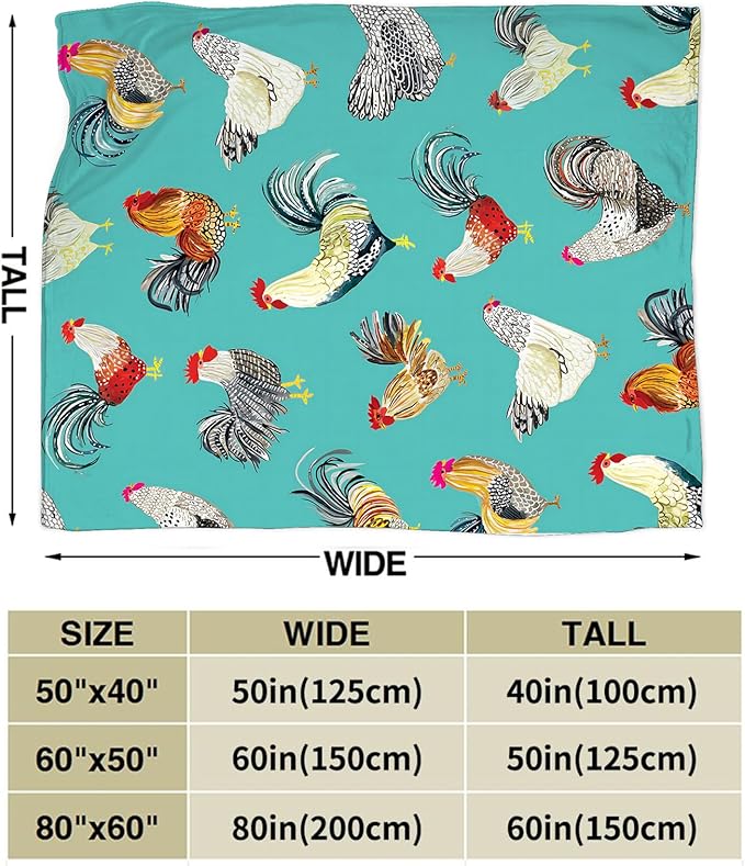Farmhouse Chicken Blanket Ultra Soft Cozy Farm Rooster Throw Blanket Fleece Fuzzy Plush Bedding Country Chicken Gifts for Women Girls Kids Adults 60"x50"