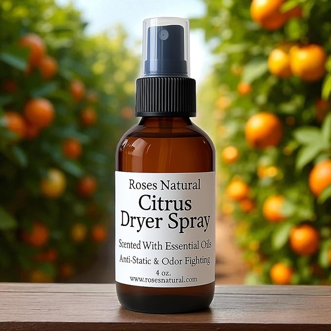 Natural Dryer Ball Spray, 4 oz, Patchouli, Lavender,Essential Oil Laundry Refresher, Fabric Freshener for Clothes, Linens & Wool, Anti-Static & Odor Neutralizer, Made in the USA (Citrus)