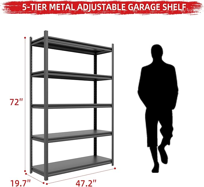 Adjustable Metal Garage Shelving Heavy Duty, 2800 LBS Garage Storage Shelves, 5-Tier Shelving Storage Units for Warehouse, Basement, Kitchen