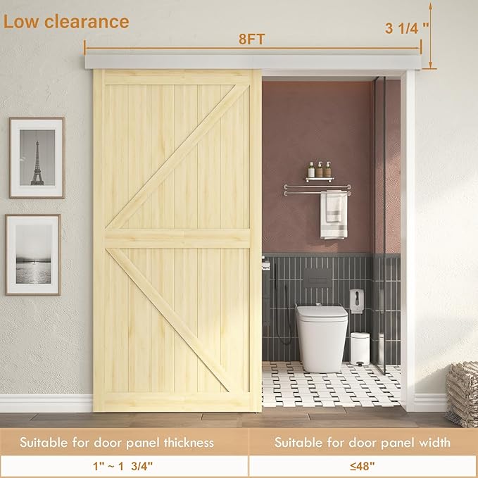 8FT Sliding Barn Door Hardware, Low Clearance Aluminium Alloy Box Rail Hardware for Wooden Barn Door, Interior Barn Door Track, Easy to Install