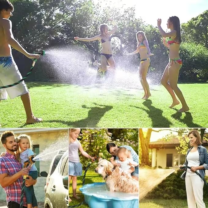 150 ft Garden Hose - 2025 New Flexible Garden Hose with 10-Function Spray Gun, Pure Brass 3/4" Fittings - Lightweight, Durable, and Kink-Free, 150ft Water Hoses for Gardening(Green Black)