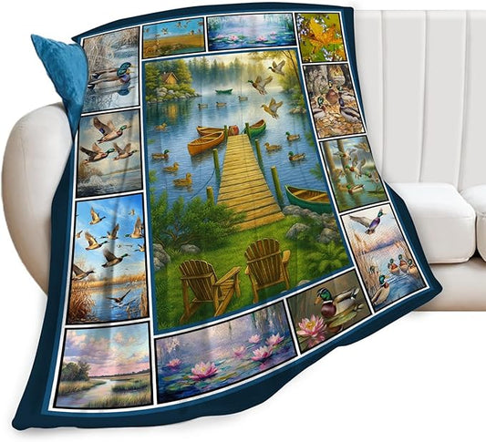 Mallard Duck Fleece Blanket Flying Ducks Throw Blankets for Girls Boys Super Soft Warm Flannel Wild Animal Throws Gifts for Men Women Cozy Fuzzy Plush Stuffed Couch Bed Bedding Decor 50"X40"