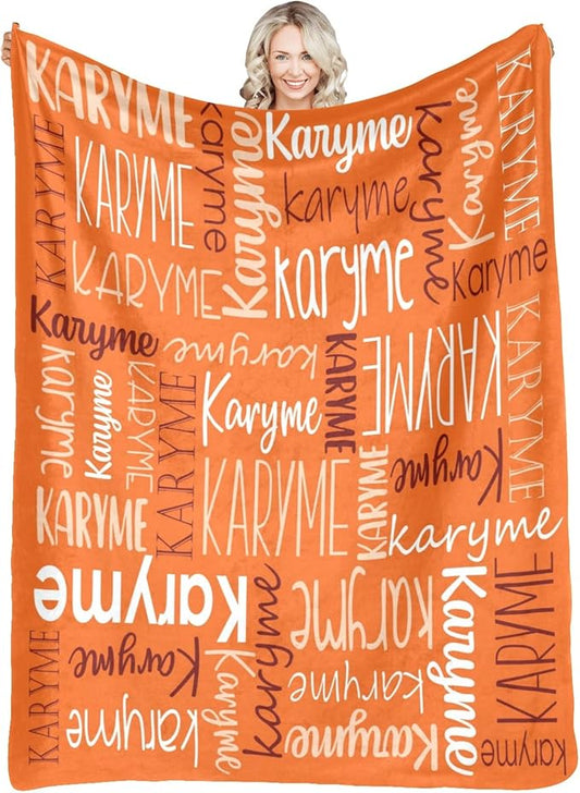 Personalized Blankets with Names Baby Gifts for Girls Boys Custom Soft Fleece and Sherpa Name Blanket for Kids and Adults Birthday for Daughter Son Granddaughter Grandson (Orange)