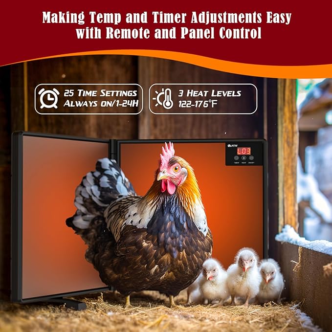 Chicken Coop Heater for Winter with Remote APP Control, 30''x12'' Large Foldable Chicken Heaters Warmer Inside Coop with Adjustable Timer Temp, 180W Safe Flat Panel Radiant Heater for Chickens Coops