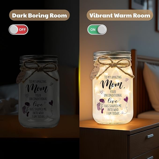 SOLMAY Mom Gifts – Mason Jar Night Light with Quotes – Sentimental Christmas, Birthday & Mother’s Day Gift from Daughter or Son – Inspirational Décor Jar with LED Fairy Lights