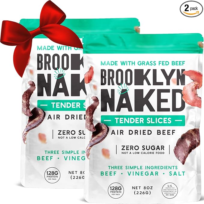 Brooklyn Biltong Carnivore Snack, Air Dried Grass Fed Beef, South African Beef Jerky (8 oz, Pack of 2) - AIP Approved, Paleo, Keto, Gluten Free, Only Salt, Water, and Vinegar, Made in USA